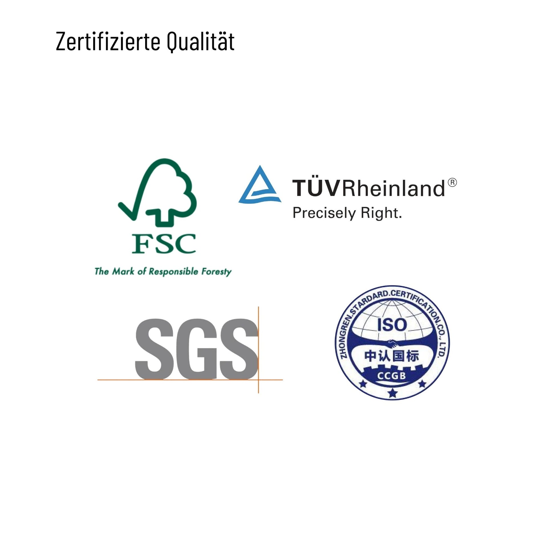 Zertifikate von Bambusparkett Glimpex-G: FSC (nachhaltige Forstwirtschaft), TÜV Rheinland, SGS und ISO – geprüfte Qualität und Nachhaltigkeit