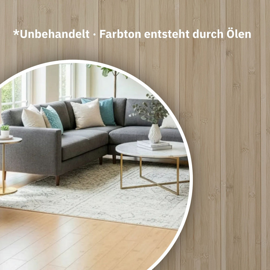 Bambusparkett hell, horizontal verlegt, im Rohzustand (unbehandelt), Produktfoto von Glimpex-G