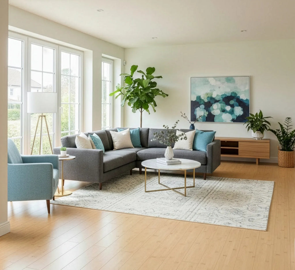 Hell lackiertes Bambusschnellparkett von Glimpex-G, horizontale Anordnung, glatte Oberflächen, langlebiges Bambusparkett.